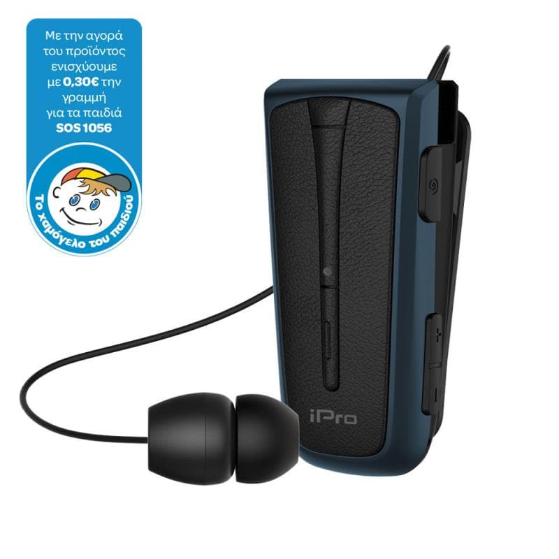 Στερεοφωνικό Ακουστικό Bluetooth iPro RH219s Retractable με Δόνηση Μαύρο-Μπλε