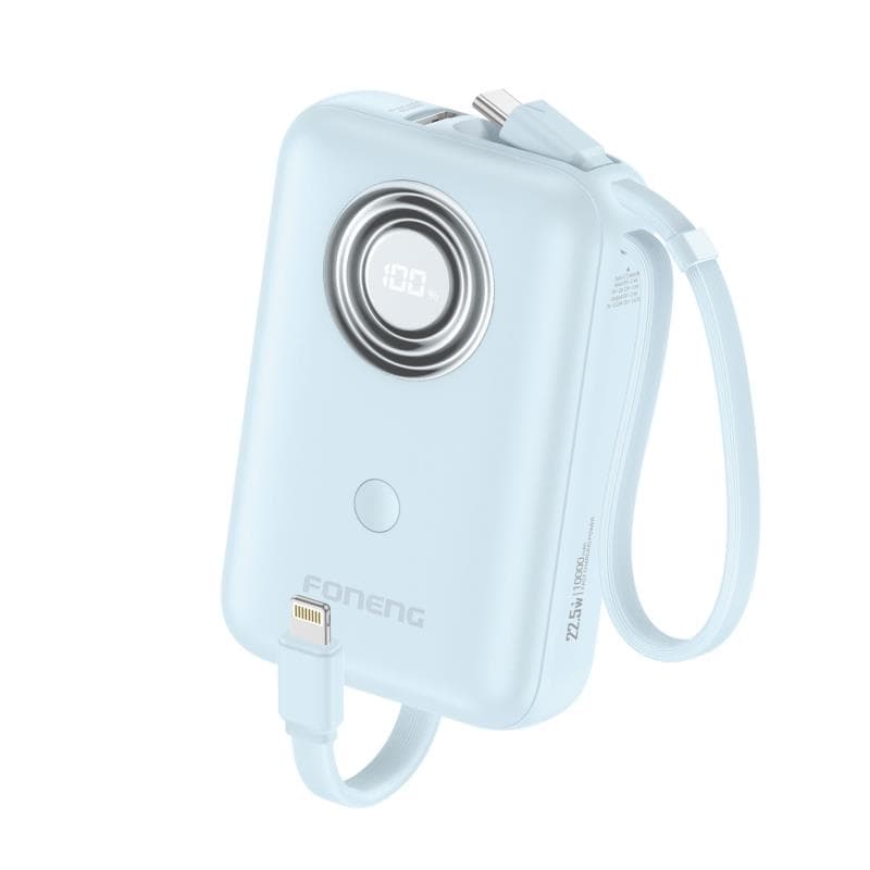 Φορτιστής Ανάγκης Foneng PX105 22.5W 10000mAh Mini με 2 Ενσωματωμένα Καλώδια Μπλε