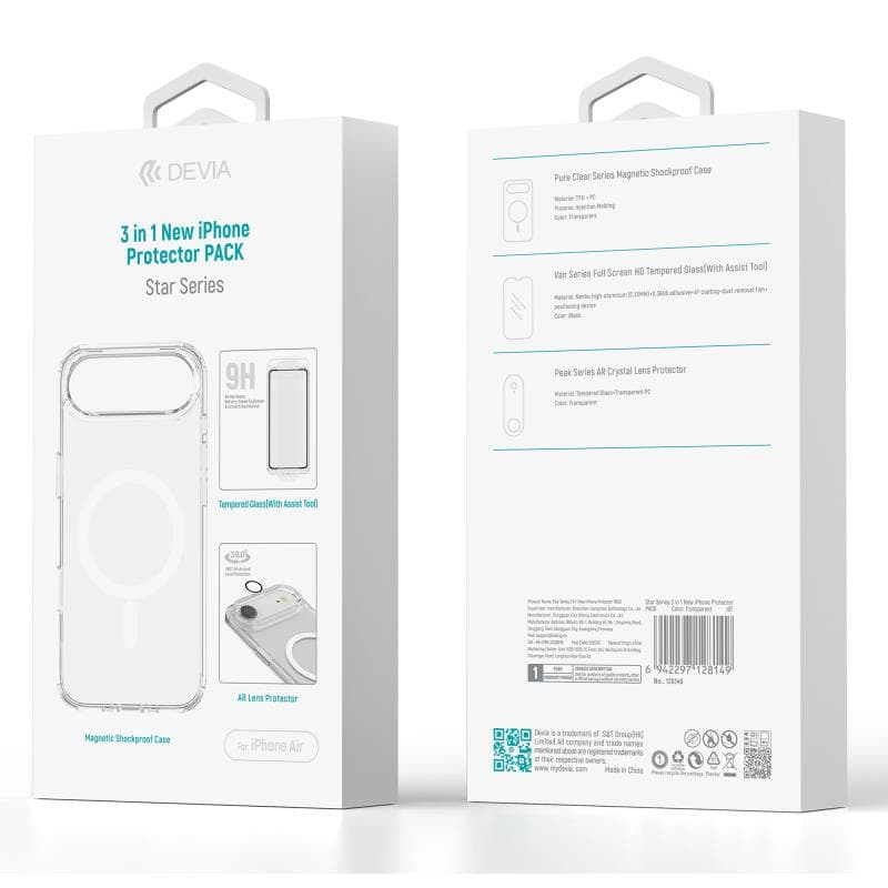 Θήκη TPU & PC & Tempered Glass & Camera Cover Devia Apple iPhone Air Magnetic Shock Proof Star Pack Διάφανο