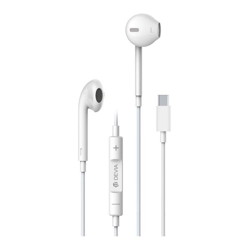 Hands Free Stereo Devia EM048 Earpods USB C με Χειριστήριο & Μικρόφωνο Smart Λευκό
