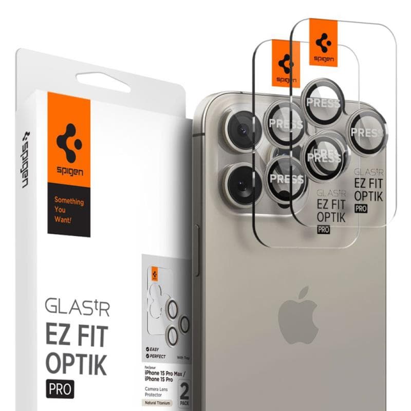 Προστατευτικό Κάλυμμα Κάμερας Spigen Optik.tR EZ-FIT για Τζαμάκι Κάμερας Apple iPhone14 Pro/ 14 Pro Max/ 15 Pro/ 15 Pro Max/ 16 Pro/ 16 Pro Max/ 17 Pro/ 17 Pro Max Natural Τιτάνιο (2 τεμ.)