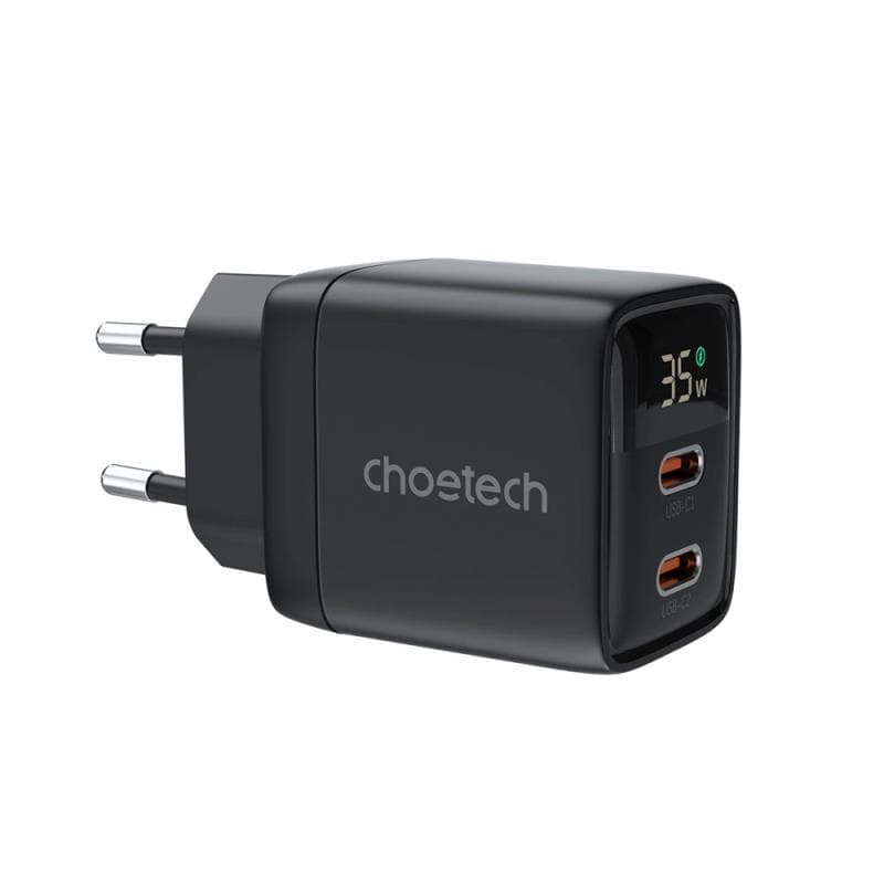 Φορτιστής Ταξιδίου Ταχείας Φόρτισης Choetech PD6051 με Διπλή Έξοδο 2xUSB C GaN PD 35W Μαύρο