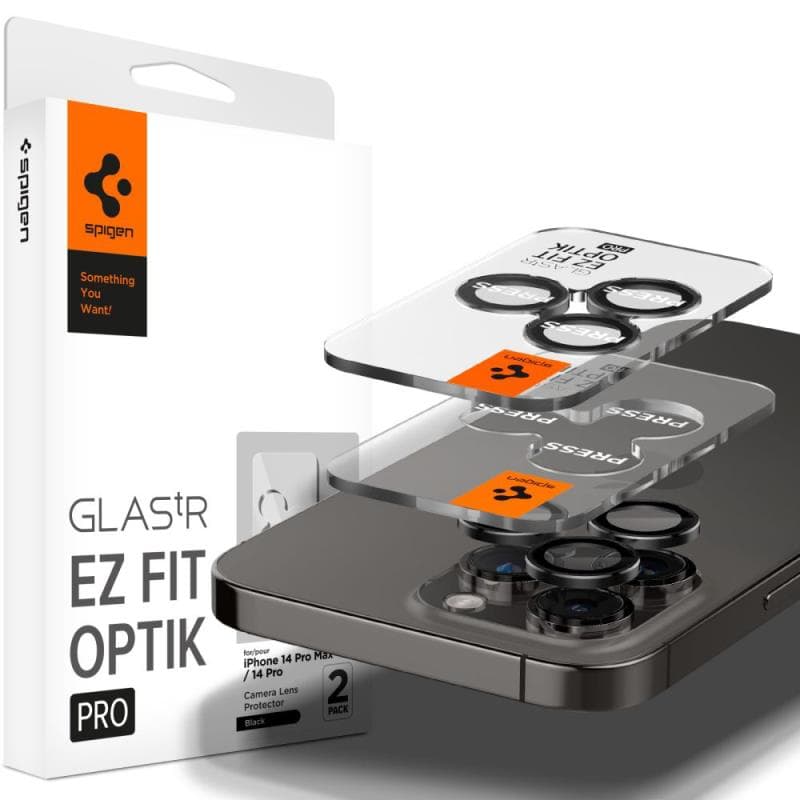 Προστατευτικό Κάλυμμα Κάμερας Spigen Optik.tR EZ-FIT για Τζαμάκι Κάμερας Apple iPhone 14 Pro/ 14 Pro Max/ 15 Pro/ 15 Pro Max/ 16 Pro/ 16 Pro Max/ 17 Pro/ 17 Pro Max Μαύρο (2 τεμ.)