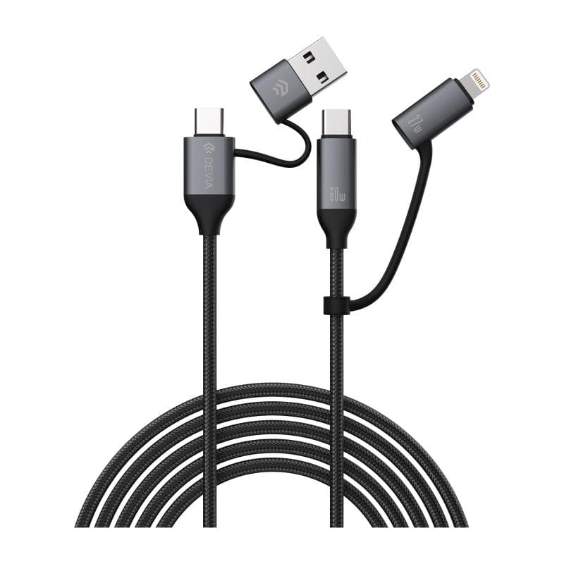 Καλώδιο Σύνδεσης USB 2.0 4 σε 1 Braided Devia EC504 USB C σε USB A & USB C & Lightning PD 60W & 27W 1.5m Extreme Μαύρο