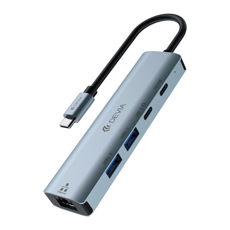 Hub USB C Devia EC701 5 σε 1 PD 100W RJ45 Leopard Γκρι