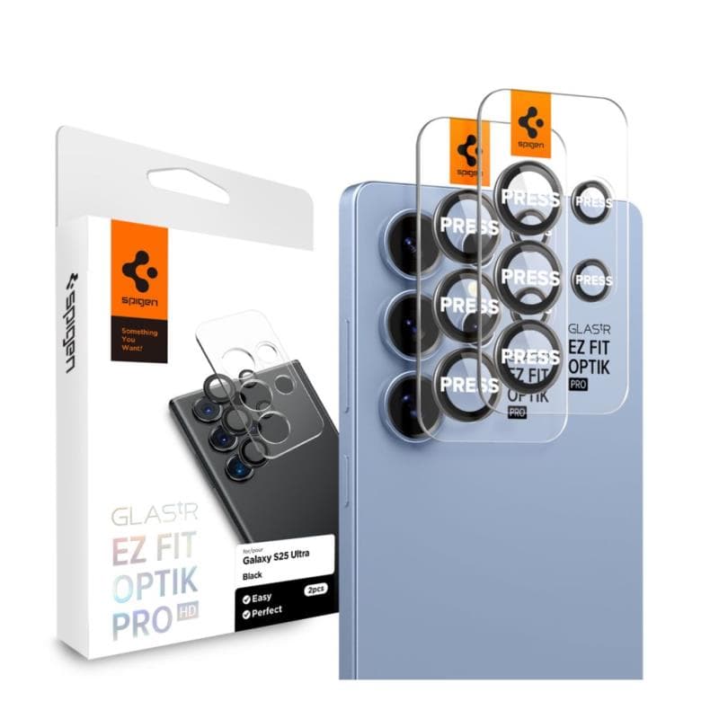Προστατευτικό Κάλυμμα Κάμερας Spigen Optik.tR EZ-FIT για Τζαμάκι Κάμερας Samsung Galaxy S25 Ultra 5G Μαύρο (2 τεμ.)