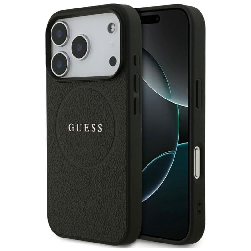 Θήκη PU Guess MagSafe Apple iPhone 18 Pro Max/ 17 Pro Max Grained Gold Ring Μαύρο