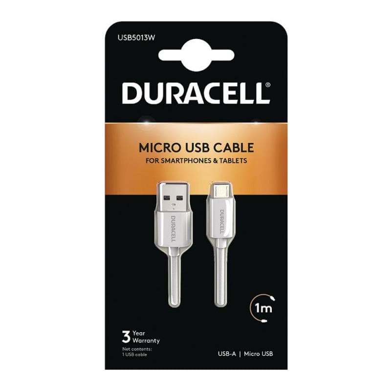 Καλώδιο Σύνδεσης USB 2.0 Duracell USB A σε Micro USB 10W 1m Λευκό