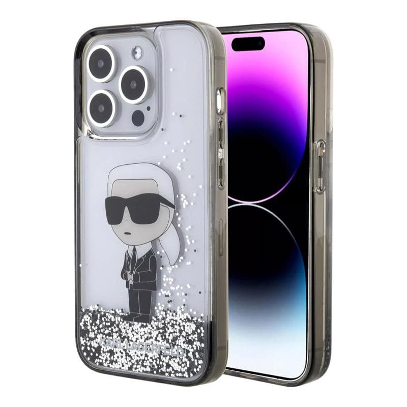 Θήκη TPU Karl Lagerfeld Apple iPhone 15 Pro Hardcase Liquid Glitter Ikonik Διάφανο