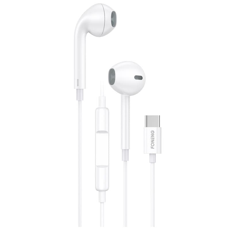 Hands Free Stereo Foneng T15 Heavy Bass USB C με Μικρόφωνο 1.2m Λευκό