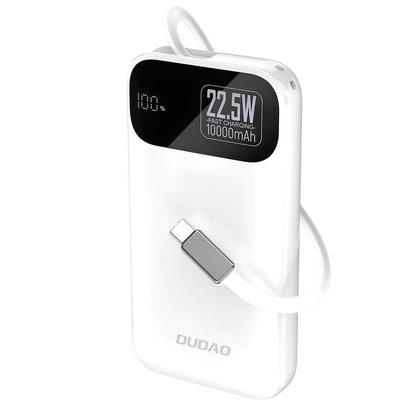 Φορτιστής Ανάγκης Dudao K31 22.5W 10000mAh PD QC με Ενσωματωμένο Retractable Καλώδιο Λευκό