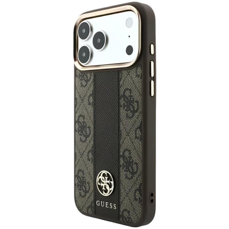 Θήκη TPU & PC Guess Apple iPhone 18 Pro/ 17 Pro MagSafe Leather Stripe Round Classic Logo Καφέ