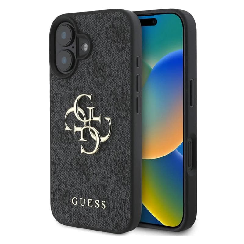 Θήκη PU Guess Apple iPhone 16 Hardcase Big Logo 4G Μαύρο
