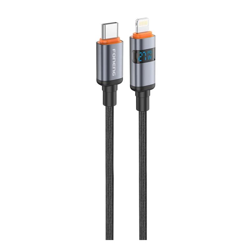 Καλώδιο Σύνδεσης USB 2.0 Foneng X116 Power Display Aluminum Alloy Braided USB C σε Lightning PD 27W 1.2m Μαύρο