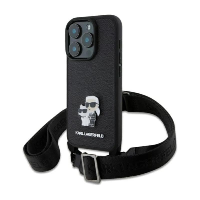 Θήκη Δερμάτινη Karl Lagerfeld Apple iPhone 16 Pro Saffiano Crossbody Metal Pin Karl & Choupette Μαύρο