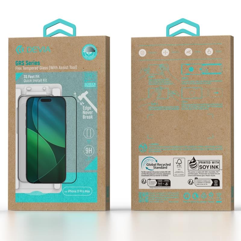 Tempered Glass Full Face Flex Devia Apple iPhone 18 Pro Max/ 17 Pro Max με Βοηθητικό Εργαλείο GRS Μαύρο (1 τεμ.)