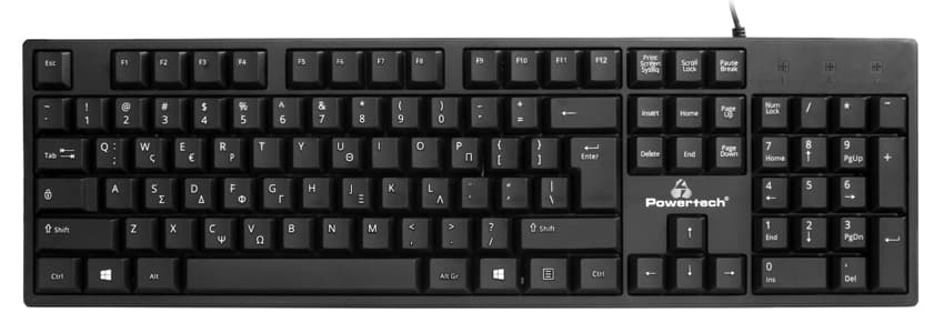 POWERTECH πληκτρολόγιο PT-1074, ενσύρματο, EN/GR, μαύρο