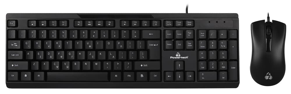 POWERTECH set ποντίκι & πληκτρολόγιο PT-1068, ενσύρματο, 1000DPI, μαύρο
