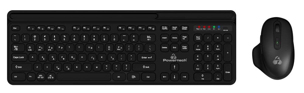 POWERTECH set ποντίκι & πληκτρολόγιο PT-1154, 2.4GHz & Bluetooth, μαύρο