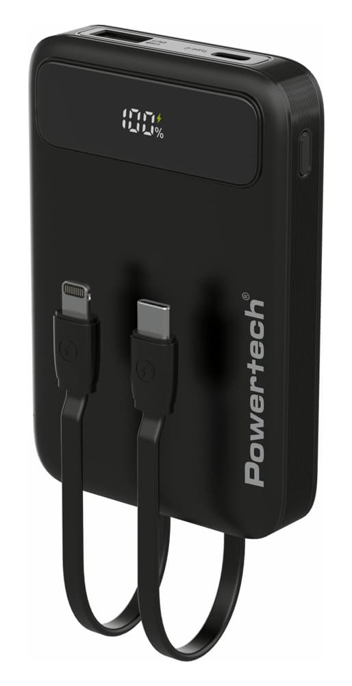 POWERTECH power bank με καλώδια και οθόνη PT-1417 10000mAh, 22.5W, μαύρο