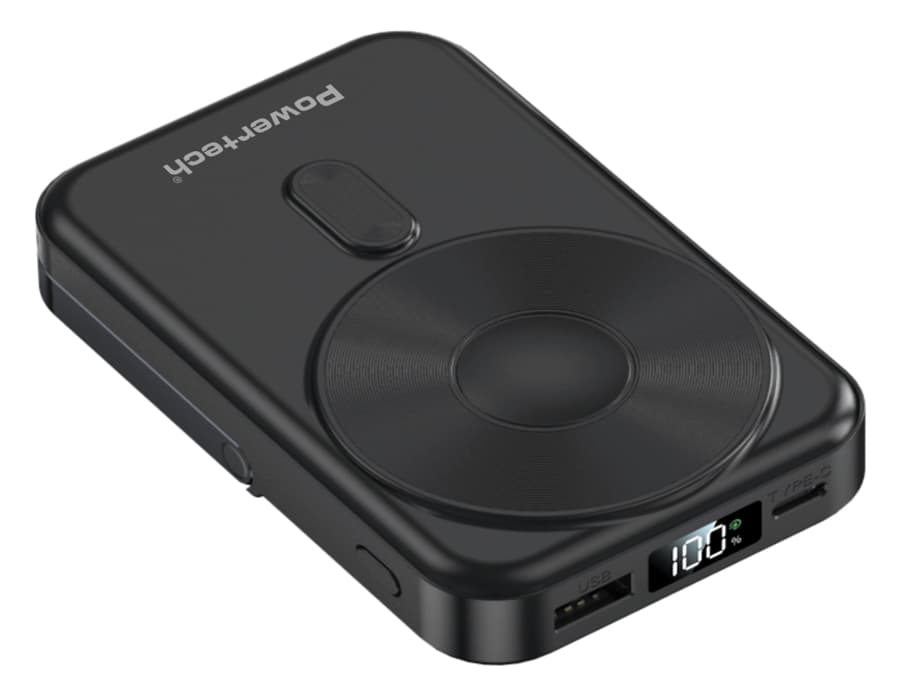 POWERTECH power bank με οθόνη PT-1416, 10000mah, magnetic wireless, 22.5W, μαύρο