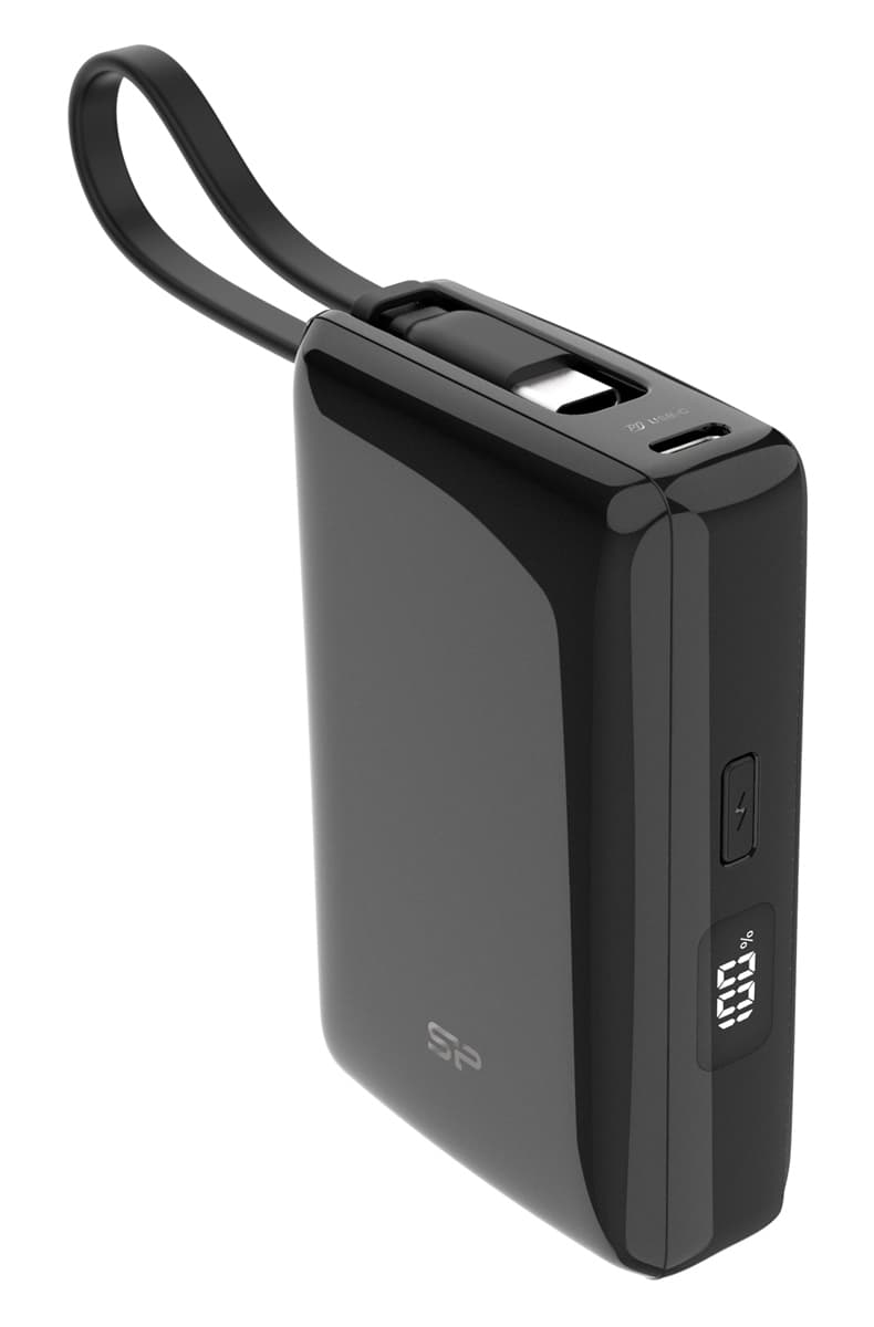 SILICON POWER power bank CP10 με καλώδιο USB-C, 2x θύρες εξόδου, 10000mAh, 20W, μαύρο