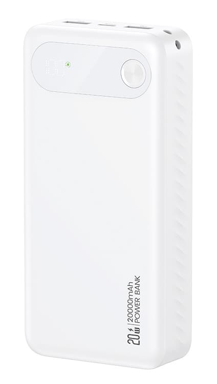 USAMS power bank CD251 με οθόνη, 3x θύρες εξόδου, 20000mAh, PD20W, λευκό