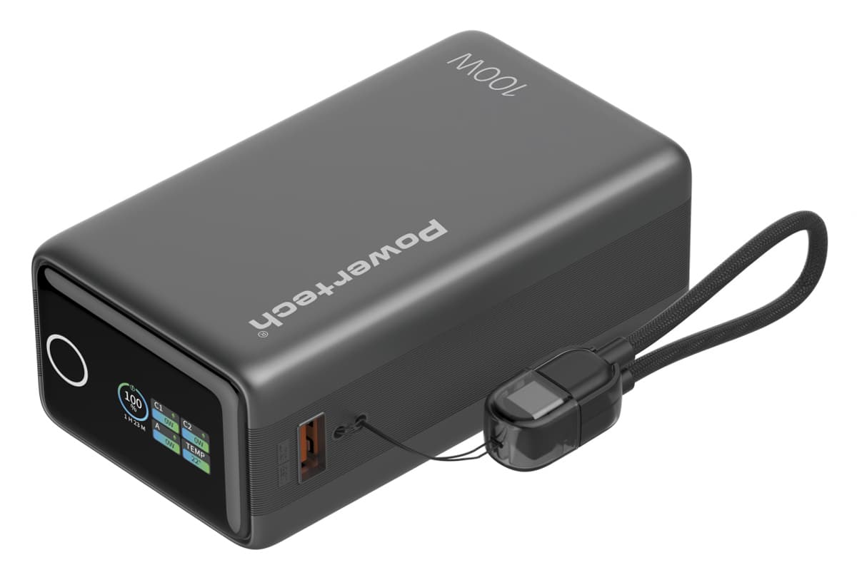 POWERTECH power bank PT-1640 με οθόνη & καλώδιο, 20000mAh, 100W, γκρι