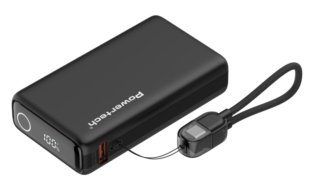 POWERTECH power bank PT-1641 με οθόνη & καλώδιο, 10000mAh, 22.5W, μαύρο