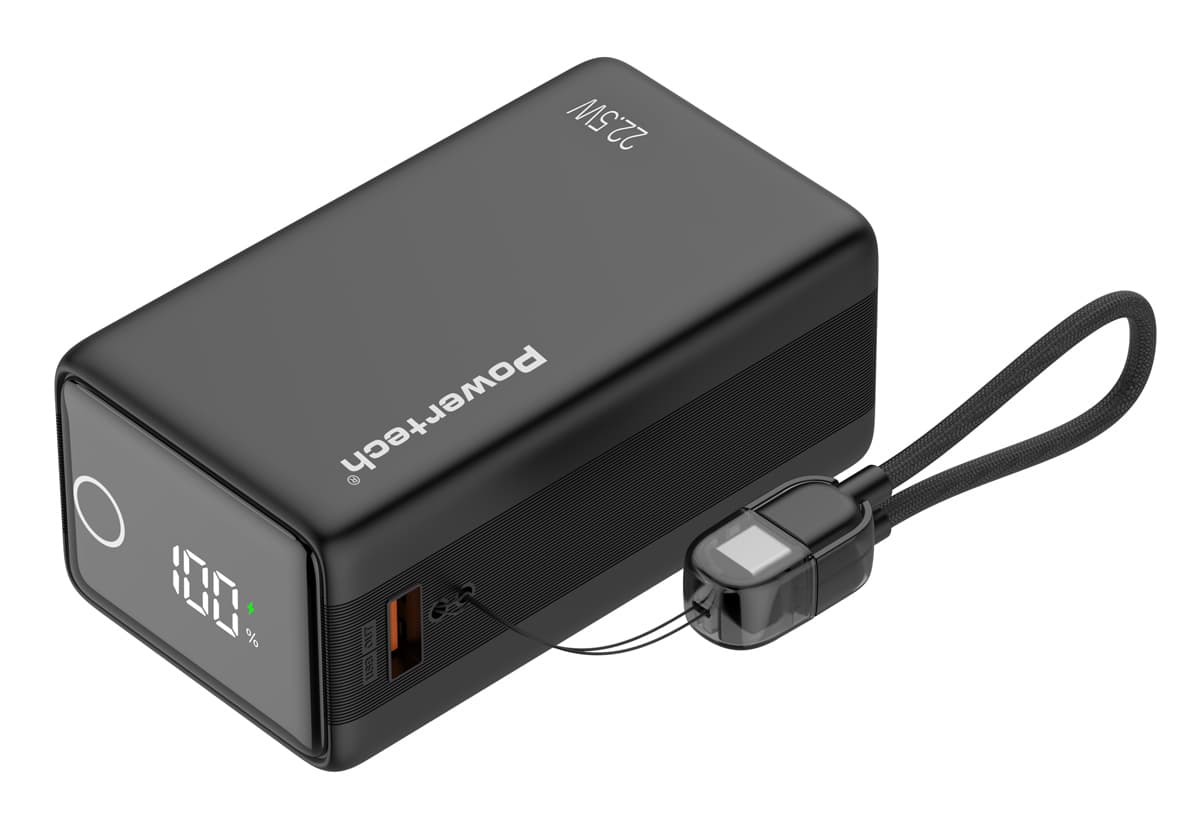 POWERTECH power bank PT-1642 με οθόνη & καλώδιο, 20000mah, 22.5W, μαύρο
