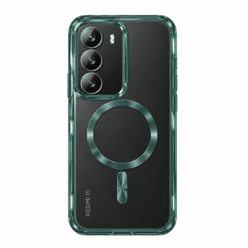 K. Clear Case with Green MagSafe for Xiaomi Redmi 15 4G/5G