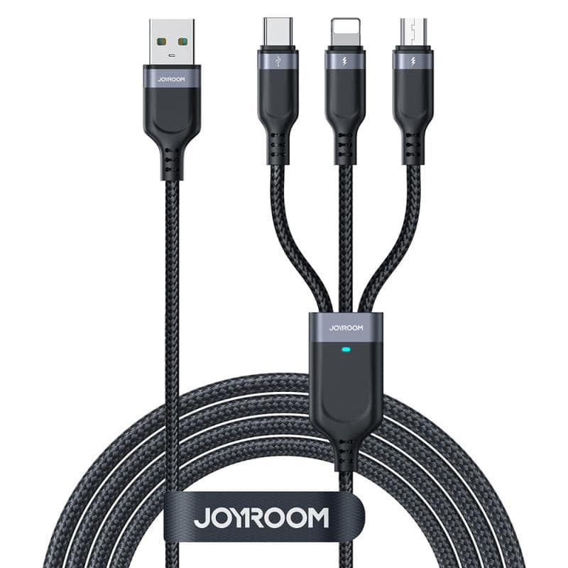 Καλώδιο Σύνδεσης USB 2.0 3 σε 1 Joyroom Braided S-1T3018A18 USB A σε Micro USB & USB C & Lightning 10W 0.30m Μαύρο