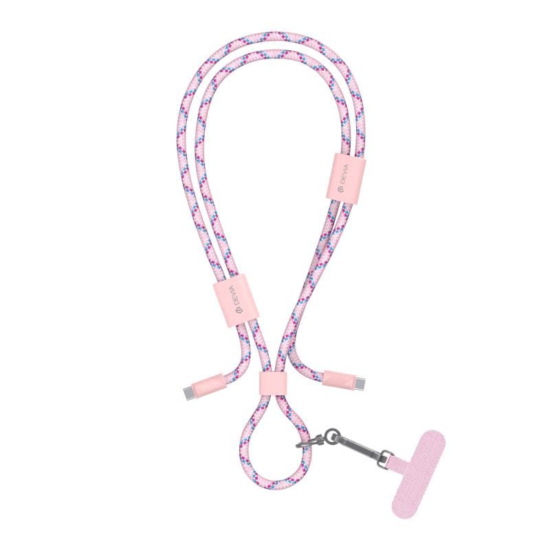Καλώδιο Σύνδεσης USB 2.0 Woven Adjustable Lanyard Devia EC428 USB C σε USB C PD 60W 1.6m Cable Pro5 Ροζ