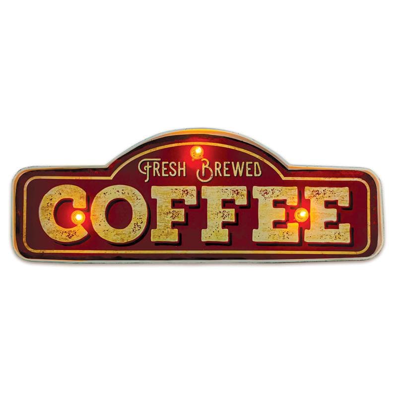 Μεταλλική Πινακίδα LED Forever Light RETRO Fresh Brewed Coffee Κόκκινο-Χρυσό