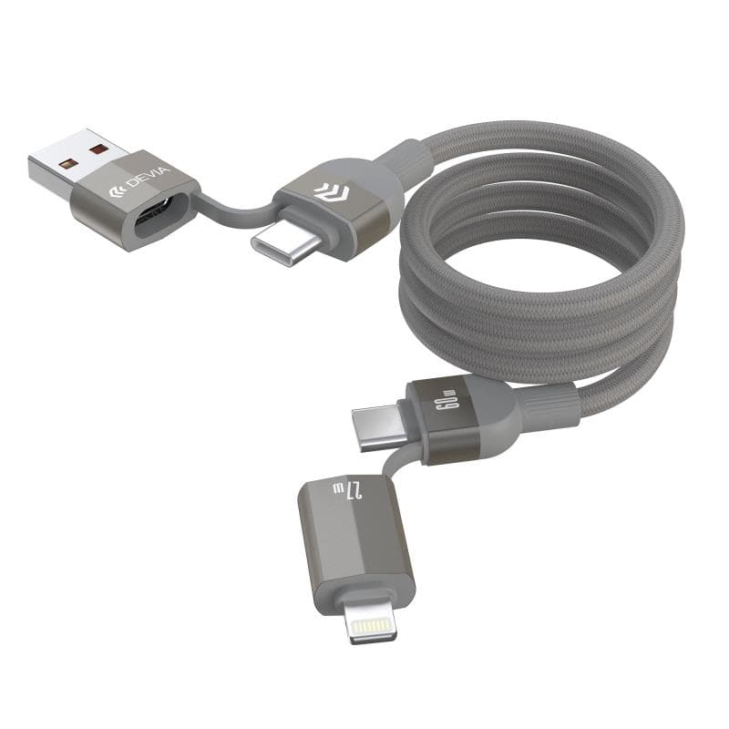 Καλώδιο Σύνδεσης USB 2.0 4 σε 1 Woven Magnetic Devia EC655 USB A & USB C σε USB C & Lightning PD 60W & 27W 1.5m Ultra 2 Τιτάνιο