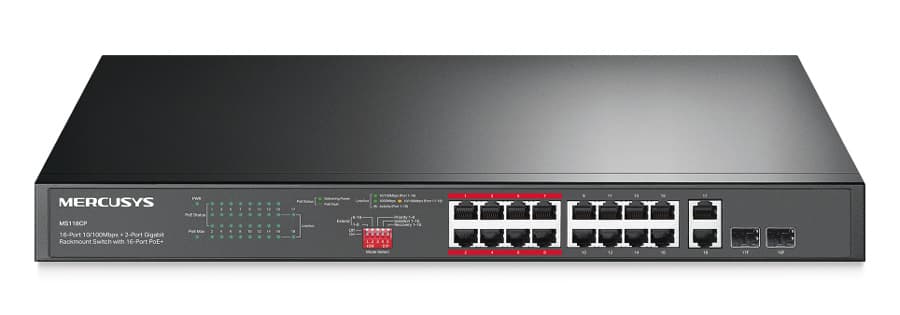 MERCUSYS rackmount switch MS118CP, 16x 10/100Mbps PoE+ & 2x Gigabit θύρες, UN/1.0