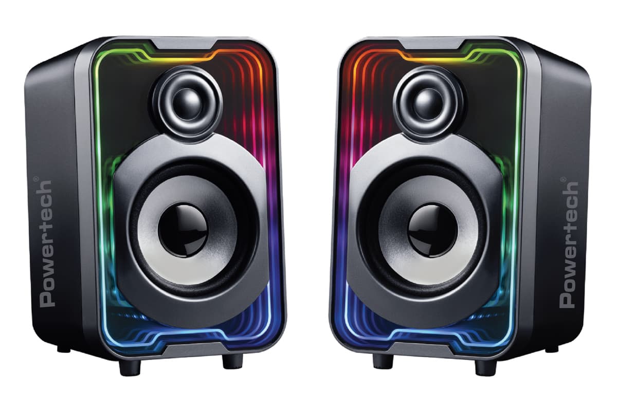 POWERTECH ηχεία PT-1575 με RGB φωτισμό, 2x 5W, Bluetooth & USB/USB-C, μαύρα