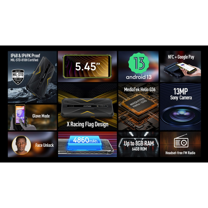 ULEFONE smartphone Armor X12 Pro, 5.45", 4/64GB, 4860mAh, IP68/IP69K, μαύρο