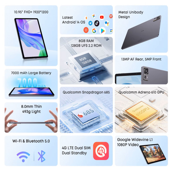 CHUWI tablet AuPad, 10.95, 8/128GB, 4G, Android 14, 7000mAh, γκρι CHUWI tablet AuPad, 10.95, 8/128GB, 4G, Android 14, 7000mAh, γκρι
