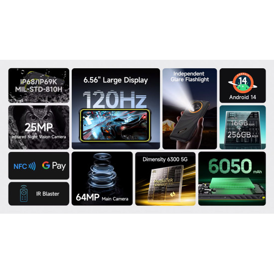 ULEFONE smartphone Armor X31 Pro, 6.56", 8/256GB, 5G, 6050mAh, IP68/IP69K, μαύρο