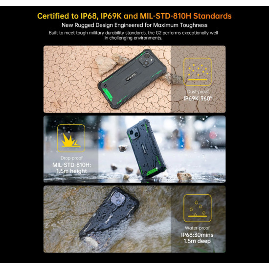 OUKITEL smartphone G2, 6", 4/64GB, 6300mAh, IP68/IP69K, μαύρο