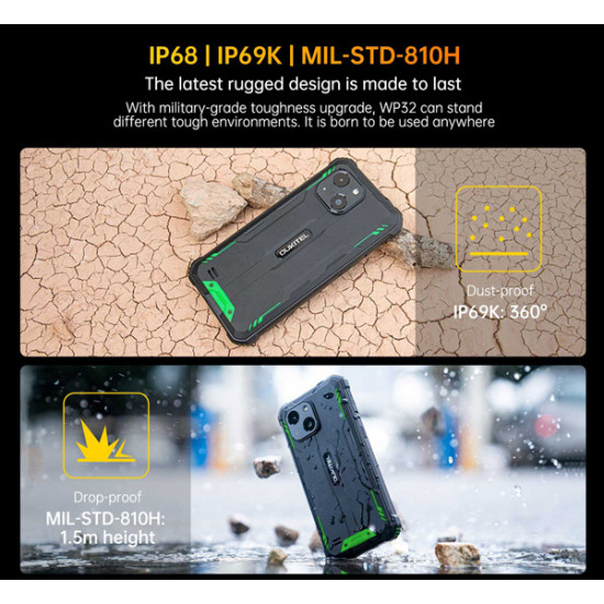 OUKITEL smartphone WP32, 6", 4/128GB, 6300mAh, IP68/IP69K, πορτοκαλί