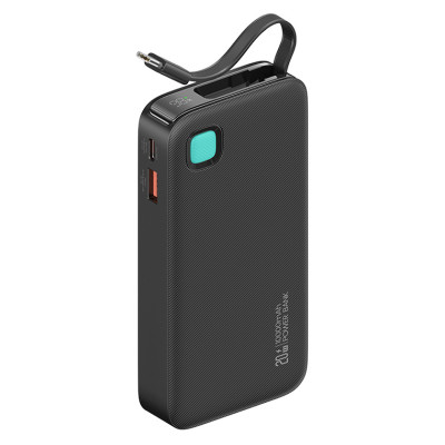 USAMS power bank CD224 με καλώδιο USB-C, 2x θύρες εξόδου, 10000mAh, 20W, μαύρο