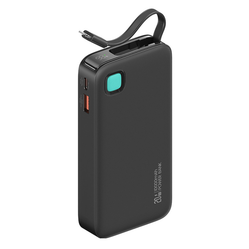 USAMS power bank CD225 με καλώδιο Lightning, 2x θύρες εξόδου, 10000mAh, 20W, μαύρο
