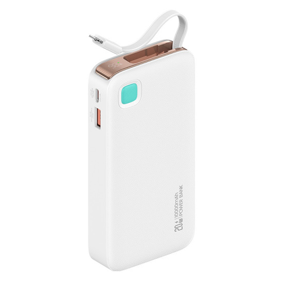 USAMS power bank CD225 με καλώδιο Lightning, 2x θύρες εξόδου, 10000mAh, 20W, λευκό