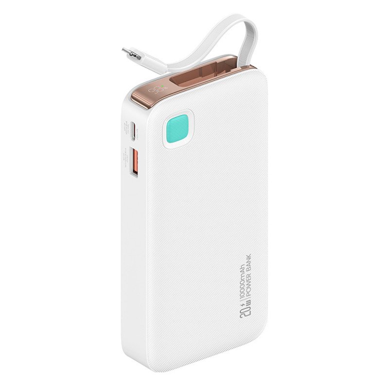 USAMS power bank CD225 με καλώδιο Lightning, 2x θύρες εξόδου, 10000mAh, 20W, λευκό
