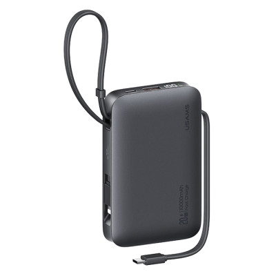 USAMS power bank CD228 με 2x καλώδια, 2x θύρες εξόδου, 10000mAh, 20W, γκρι