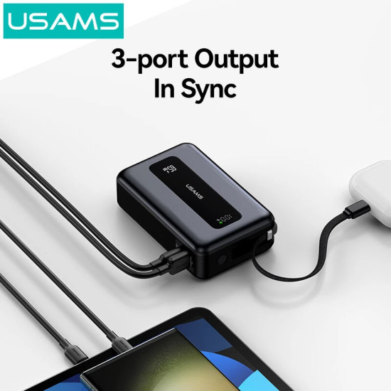 USAMS power bank CD243 με καλώδιο USB-C, 2x θύρες εξόδου, 20000mAh, 65W, γκρι