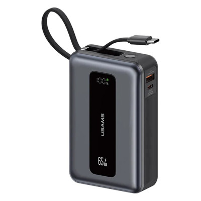 USAMS power bank CD243 με καλώδιο USB-C, 2x θύρες εξόδου, 20000mAh, 65W, γκρι