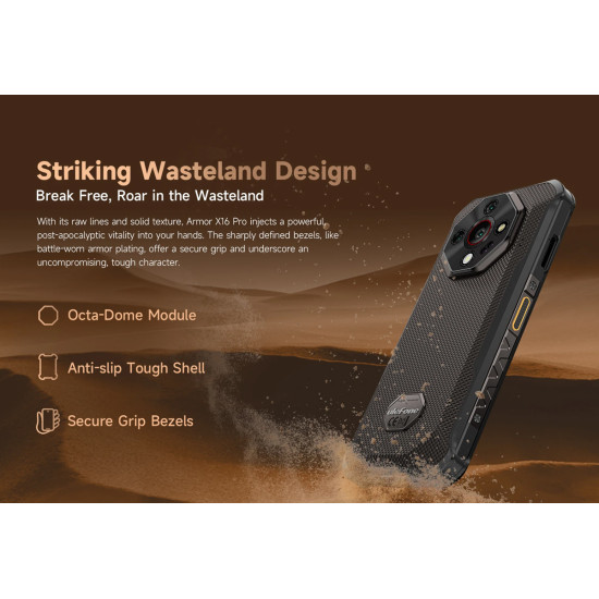 ULEFONE smartphone Armor X16 Pro, 6.56", 8/256GB, 5G, 10360mAh, IP68/IP69K/MIL-STD-810H, μαύρο